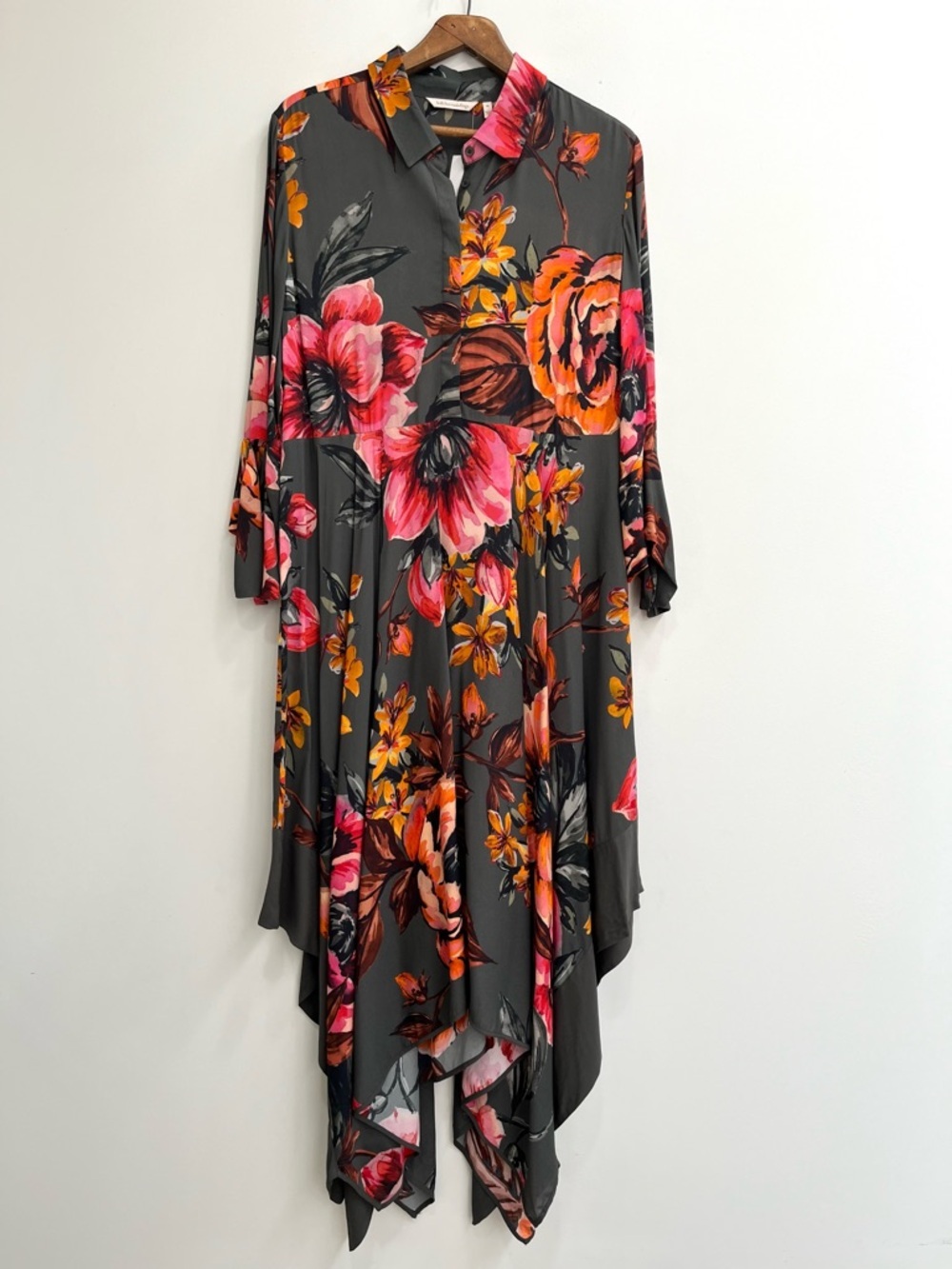Soft Surroundings Provencia Olive Green Floral Midi Dress Handkerchief Hemline - Picture 2 of 12